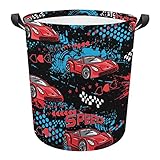 Red Cars Pattern Laundry Baskets Cartoon Racing Car Waterproof Collapsible Laundry Hamper with Handl