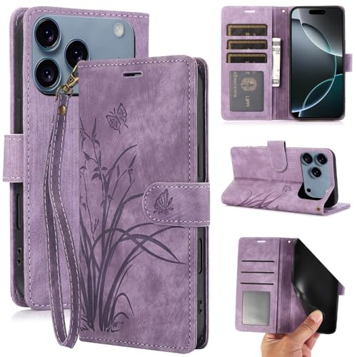 Étui iPhone 17 violet en cuir magnétique avec clapet protection portefeuille