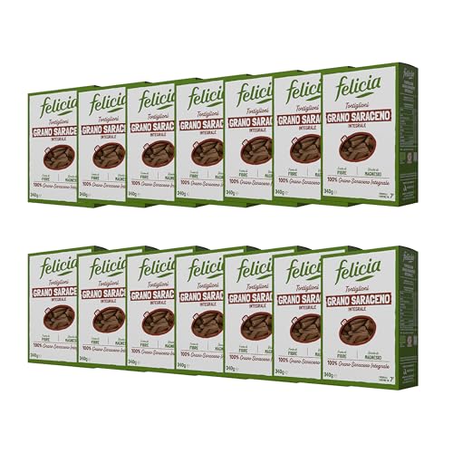 Felicia, Tortiglioni di Grano Saraceno Integrale, Ricca di Magnesio, Ricca di Manganese, Fornte di Fibre, Senza Glutine, Bio, Vegan, Gusto Deciso, Box da 14 Confezioni
