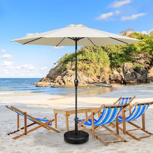 Andtooy Fillable Umbrella Base Stand 50Lbs Capacity - Heavy Duty Round Weight for 9-10 ft Market Offset Umbrellas, Outdoor Patio Lawn Garden Poolside Deck Use, Black
