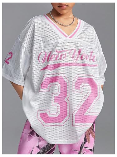 SweatyRocks Girl's Number Letter Print Jersey Shirt V Neck Half Sleeve Mesh T Shirt Streetwear3