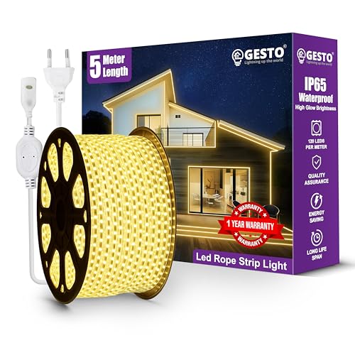 Gesto 5 Meter Rope LED Strip Lights | 120 LED/Mtr Waterproof Outdoor Lights for Balcony, Home Decor,...