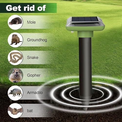 Wugein Scaccia Talpe Ultrasuoni Solare, Dissuasori Per Talpe, Ultrasuoni Per Topi Da Esterno 4 Pezzi, Repellente Ultrasuoni Respinge Serpente,Gopher Per Giardini E Prati - 2