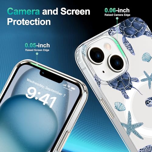 LuGeKe Case for iPhone 16,Blue Sea Turtle Compatible with MagSafe Accessories,Clear Slim Thin Shockproof Protective Phone Case Cover for Women - image 5