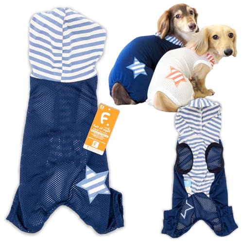ダックス 接触冷感 フード付 メッシュ 袖なし パーカー つなぎ 抜け毛対策 袖なし ロンパース 犬の服 フルオブビガー 5/ネイビー D2S