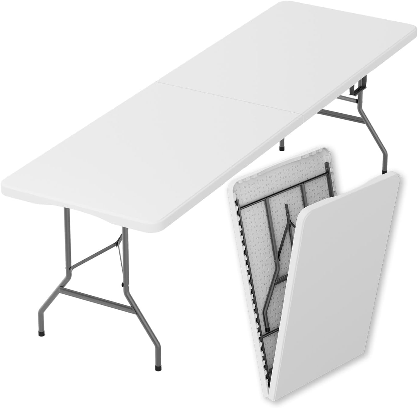 8 Feet Folding Table with Built in Handle & Fold-in-Half | Heavy Duty Portable | Lightweight Perfect for Party, Dining, Wedding, Events, Picnic Indoor, Outdoor, Camping, Utility