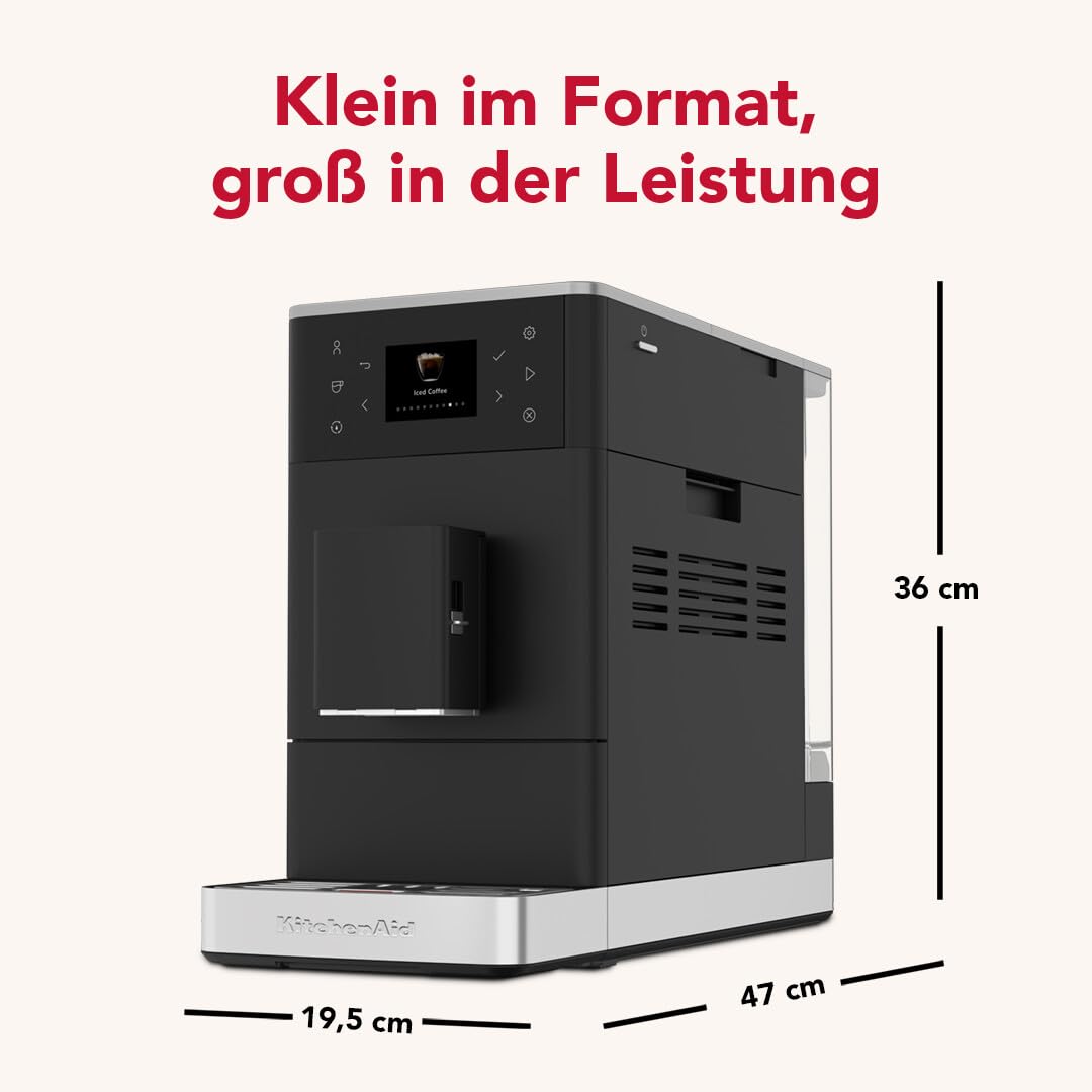 KitchenAid KF3 Macchina da caffè automatica 5KES8453 con funzione di caffè Iced, macina IntelliGrind, sistema AutoMilk, 15+ ricette, display a colori da 6 cm, 15-18 bar, nero opaco
