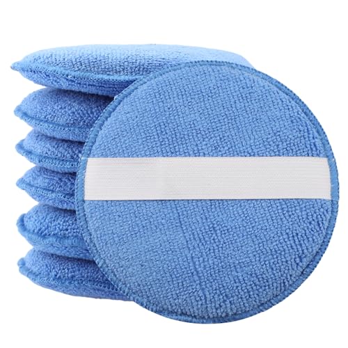 wlich 6 Stück Polierschwamm Auto, Mikrofaser Autoschwamm Politur mit Elastischem Band für Einfaches Greifen, Wachs Applikator Schwamm Auto Polierpads 125mm für Autopolitur Autopflege