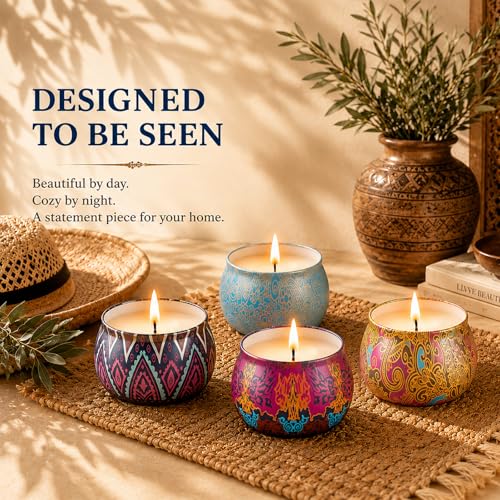 Candles Gift Set for Women, 4 Pack Scented Candles with 8% Essential Oils, 120H Long Lasting Aromatherapy Candles for Home Relaxation - Image 3