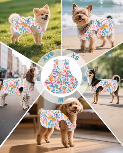 Image of CuteBone UPF50+ Dog Dresses for Small Dogs, Summer Sleeveless Deep V-Back Pet Dress with Big Bow, Breathable Swimwear Fabric, Cooling Stretchy Puppy Clothes for Outdoor Wedding Party Beach DV04L