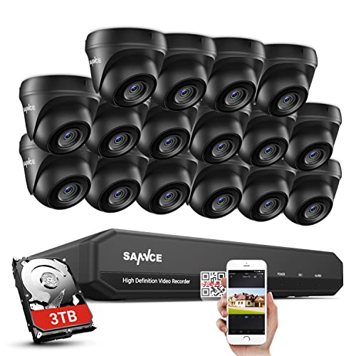 SANNCE Kit de Cámaras de Seguridad 16CH DVR 1080P de Vigilancia,16 Cámaras de 2MP Sistema de Videovigilancia IP66 Impermeable Visión Nocturna (3TB)