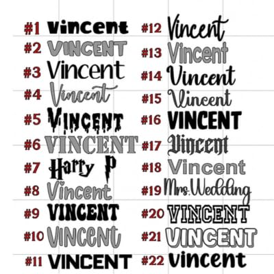Customized Name Fonts, Iron On HTV or Permanent Sticker Decal