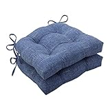 Pillow Perfect Outdoor | Indoor Tory Denim Reversible Chair Pad (Set of 2), 15.5 X 16 X 4, Blue