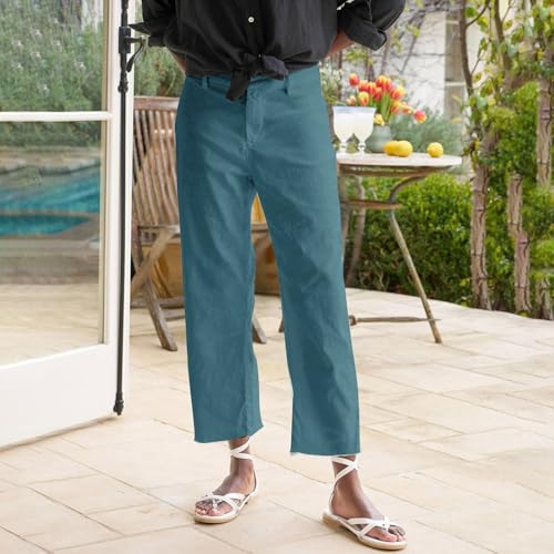 Cotton Linen Cropped Pants Women Straight Leg Capris Summer Business Casual Work Pants Ankle Length Chino Trousers3