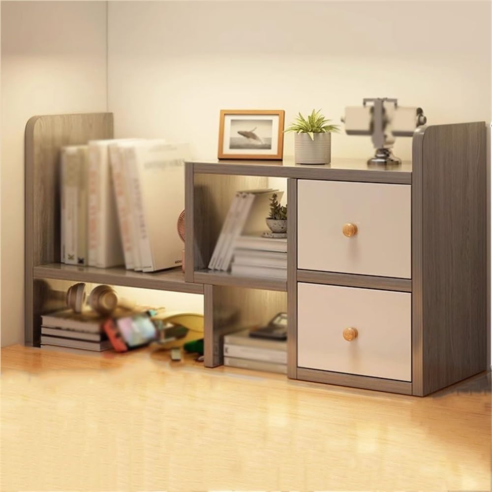 Libreria Libreria da scrivania espandibile, scaffale organizer in legno, con espositore regolabile a 2 cassetti, for for ufficio domestico