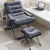 Modern Lazy Chair with Armrests,Foldable Living Room Lazy Chair with Ottoman and a Side Pocket,3 Position Adjustment Leisure Upholstered Sofa Chair Set for Small Space,Bedroom,Dorm