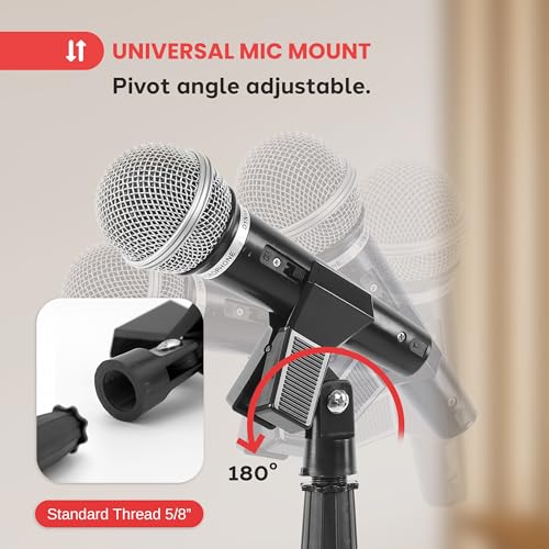 Image of Pyle Adjustable Height Microphone Stand, 36.2 inch - 63.7 inch Inches Universal Mic Holder, Compact Design, Sturdy and Lightweight, Ideal for Studio and Concerts, With Mic Clip, Rubber Base (Black)