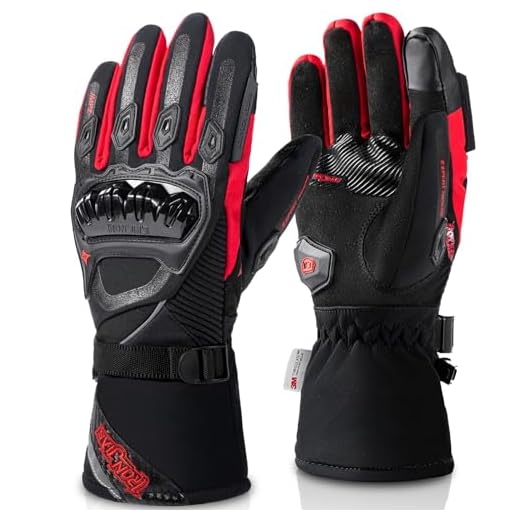 IRON JIA'S Motorcycle Gloves Winter Cold Weather Warm Touchscreen Waterproof Windproof Protective Gear (RED, M)