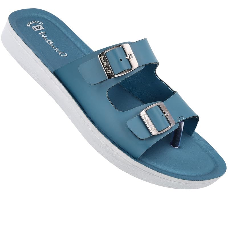 Image of WALKAROO Slip-On Sandals For Women| Soft Cushion Sole & Stylish Double Buckle Upper|Comfortable for Casual, Home, Shopping, Travel|BX2554