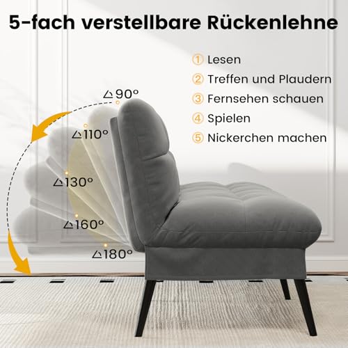 LUCKRACER Sofa 3 Sitzer Sofa Schlafsofa mit Schlaffunktion, überzug Futon Klappsofa, Bettcouch, ecksofa, Couch, 5 Verstellbare Winkel, Ideal für Wohnungen Wohnzimmer aus Stoff Grau – Bild 7
