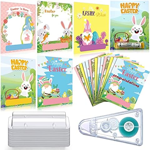 Geyee 51 Pieces Easter Bunny DIY Money Card Holder for Cash Gift Lip Balm Pouches Clear Lip Balm Cash Pouch Plastic Lip Balm Pouches with a Double Sided Tape for Gift Packaging Crafts Cover