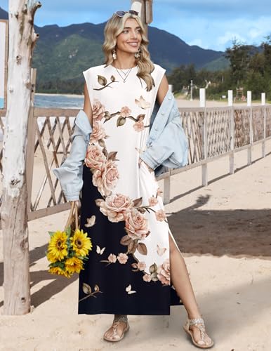 Image of Zeagoo Summer Dresses for Women 2026 Long Maxi Sundresses Loose Split Wrinkle-Free Beach Travel Vacation Clothes