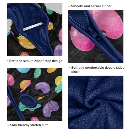 Colorful Candy Shapes on Black Toddler Fleece Jacket Girl Boys Hooded Fleece Jacket Coat Warm Outwear Zip-up 3-10T3