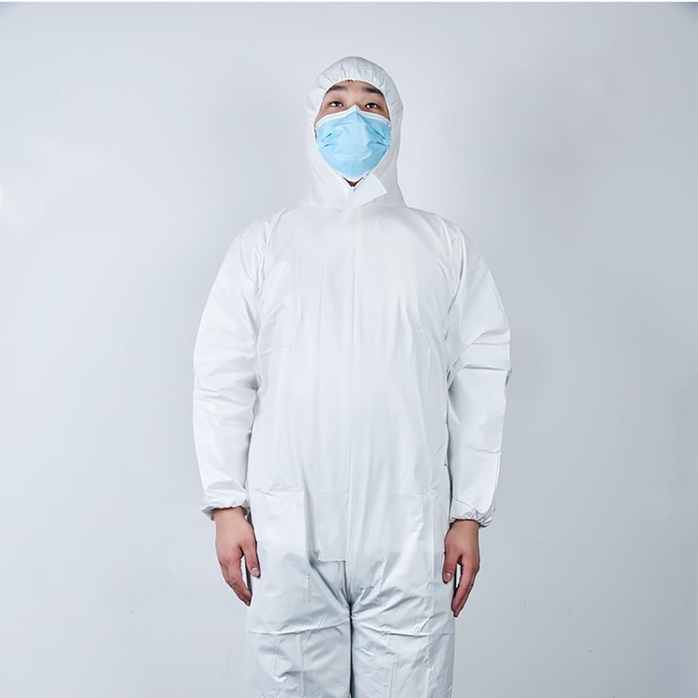 Einweg-Arbeitsanzüge,Körper Anzug Set,Schutzanzug Mit Kapuze,Laboroveralls Kittel,Maleranzug,Arbeits-Coverall-gegen Chemikalien & Partikel,Unisex,Staubdicht,Wasserdicht-5pcs 50g||175cm