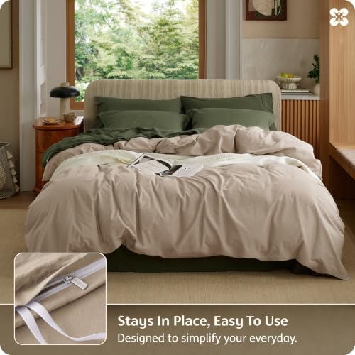 Image of Bedsure PureWoven 100% Washed Cotton Duvet Cover Only, King, Frosted Almond | 1 Duvet Cover, No Pillow Shams, Linen Like Textured, Lightweight & Breathable for All Seasons, Zipper Closure, 8 Corner Ties