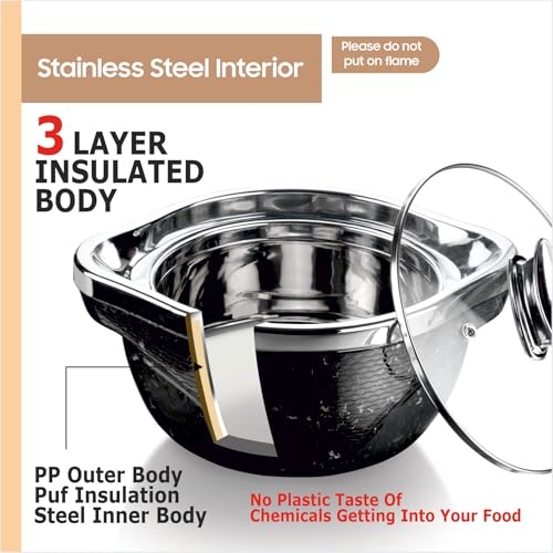 Image of Signoraware Royal Bliss BPA Free Plastic Casserole Set| Inner Steel & Outer Plastic| Safe & Durable Gifting Set| Ideal for Storing Chapatti, Rice & Curries (1L+ 1.5L+ 2L| Setof3| Black)