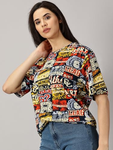 Image of RodZen Oversized Loose Fit Half Sleeves Cotton Round Neck Printed T-Shirt for Womens /Girls
