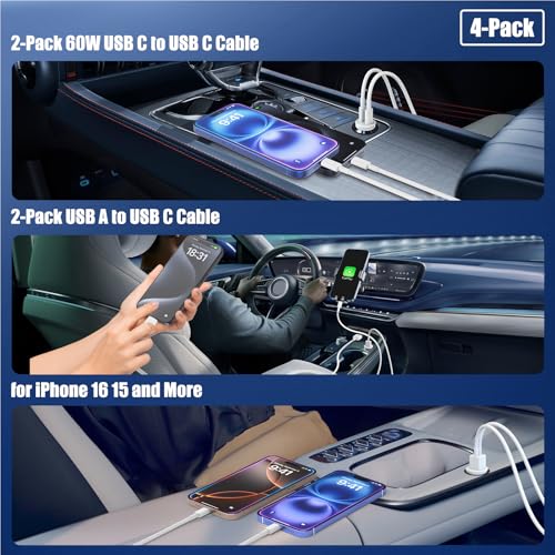 Image of Car Carplay Cable for iPhone 17 16 15, 2-Pack 10FT 60W USB C to USB C Cable And 2-Pack 10FT USB A to USB C Cable for iPhone 17 16 15,for Galaxy S25 S24, for iPad Pro /Air, for MacBook Pro /Air and More