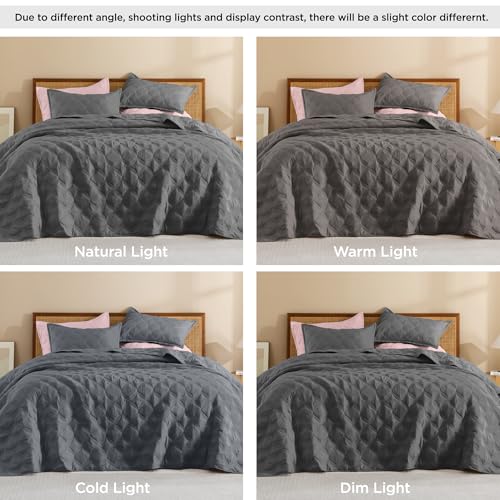 Image of Litanika California King Size Quilt Set Grey- Oversized Lightweight Comforter Bedspreads & Coverlets Gray - Bedding Cover Bed Decor - 3 Pieces (1 Quilt, 2 Pillowcases)