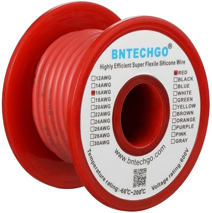 BNTECHGO 16 Gauge Silicone Wire Spool 25 ft Red Flexible 16 AWG Stranded Tinned Copper Wire