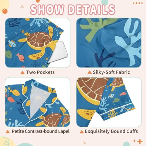 senya Turtle in The Sea Satin Summer Pajama Sets Silk Short Sleeve Button Down Sleepwear3