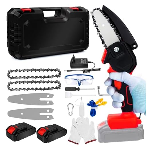 AOKBON Mini Motosierra portátil 4 Pulgadas Motosierra 21V con 2 baterías y 2 cadenas Motosierra Eléctrica para Corte de Madera, Poda de Ramas Jardín Patio Hogar