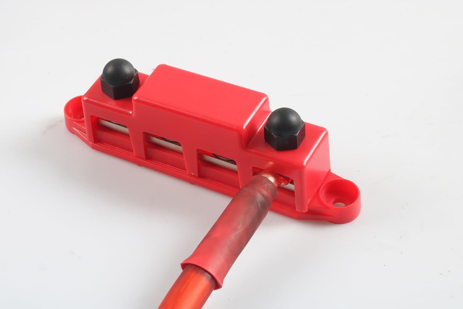 Heavy Duty Busbar - Binario di raccolta M10 300A, per barca, camper, roulotte, auto, pannello in ottone con tubo termoretraibile (rosso + nero)