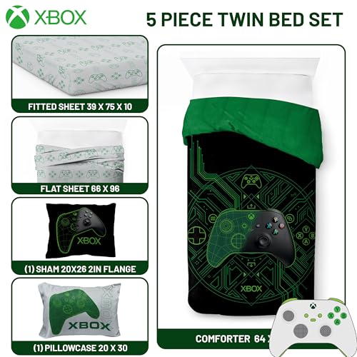Image of Jay Franco Kids Comforter Set Includes Sheets and Pillow Covers - Soft and Cozy Bed Set for Stylish Room Decor, Official Licensed Product, White - Xbox, 5 Piece Twin