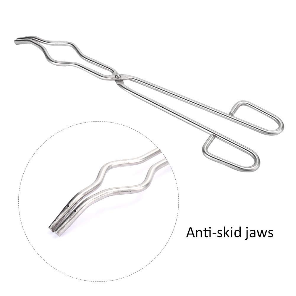 Pinza per crogiolo da 40 cm, con prua dritta, punte dentellate, materiale di laboratorio in metallo Morsetto di sostegno per becher in acciaio inossidabile