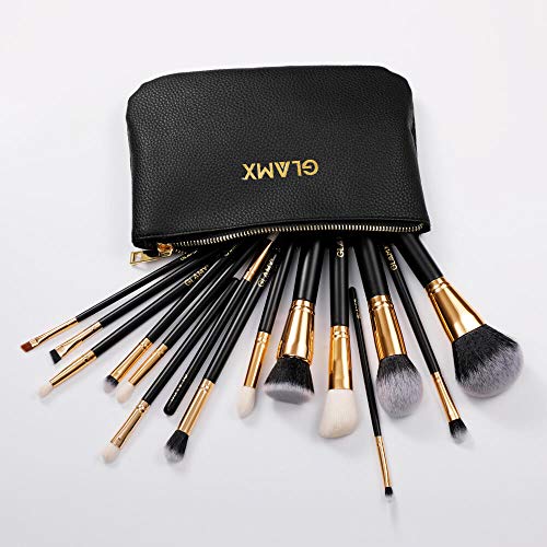 GLAMX® GX40 | 15 Piece Black & Gold Makeup Brush Set | Professional Makeup Brushes | Comes with 4 x Face Brushes, 11 x Eyes & Lip Precision Brushes and a Stylish Bag GLAMX® GX40 | 15 Piece Black & Gold Makeup Brush Set | Professional Makeup Brushes | Comes with 4 x Face Brushes, 11 x Eyes & Lip Precision Brushes and a Stylish Bag