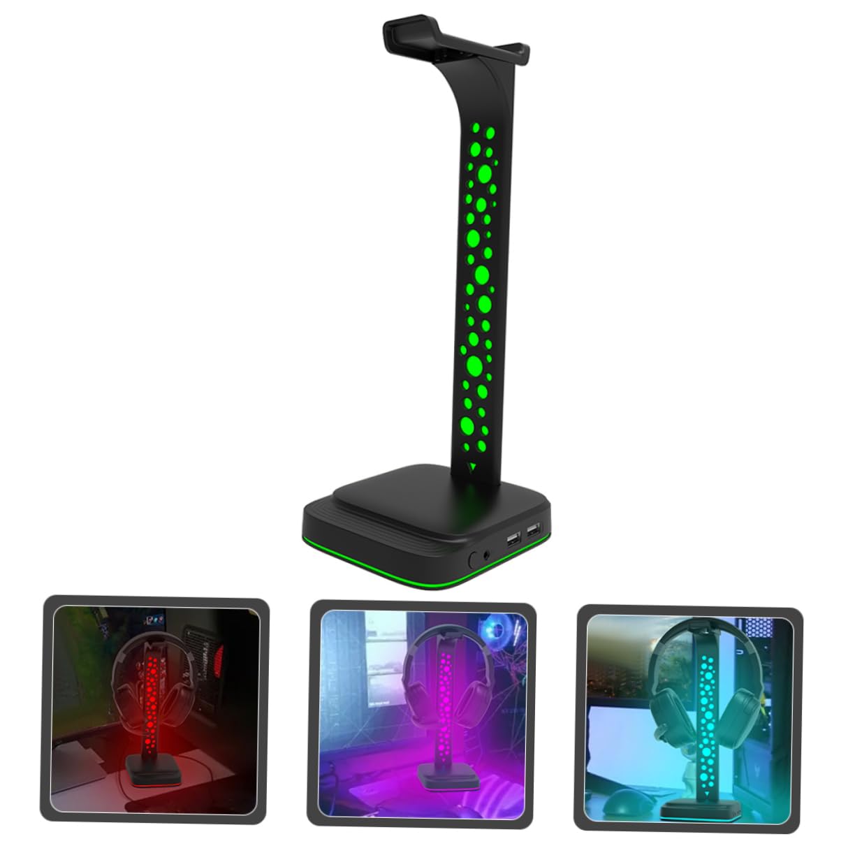 Hemobllo Support pour Casque RGB en Abs Double USB pour Souris et Clavier