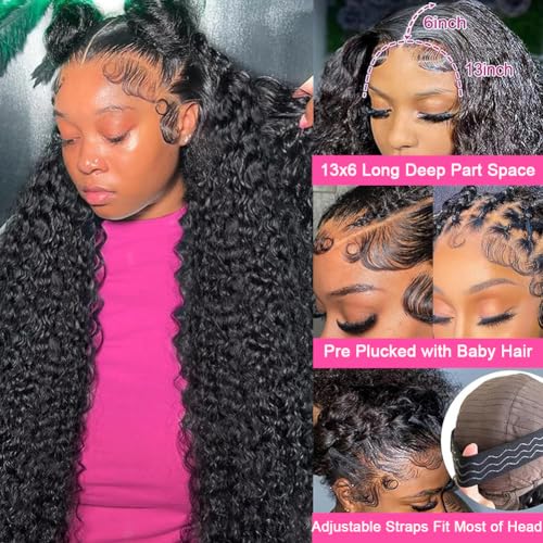 Image of 20 Inch Deep Wave Lace Front Wigs Human Hair 200 Density 13x6 HD Lace Frontal Wigs Human Hair Pre Plucked Deep Curly Glueless Wigs Human Hair with Baby Hair Curly Wigs for Women Natural Color