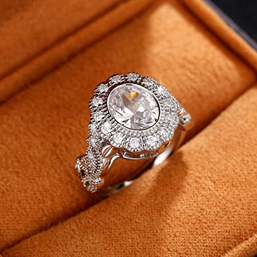 925 Sterling Silver Plated Oval Cubic Zirconia CZ Halo Engagement Ring Wedding Band for Women4
