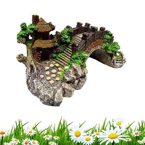 Mioke Adorno para Acuario,Decoración del Acuario Puente Árbol Pabellón para Fish Tank Acuario Resina Adornos
