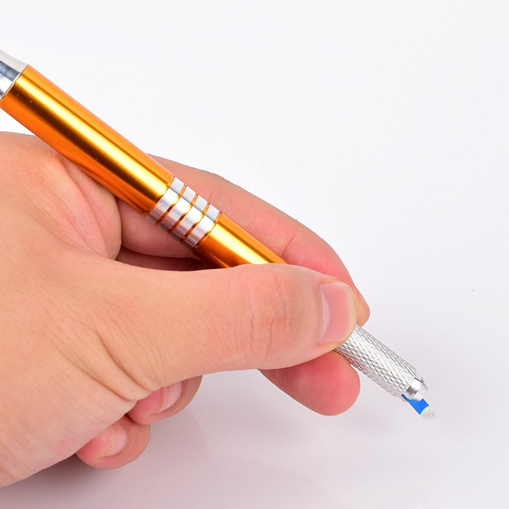 HOTWE Microblading Needles,50pcs Blue Microblades with 0.18mm Diameter for Semi Permanent Makeup, Manual Needle for Eyebrow Eyeliner Lips Microblading Kits (S21)