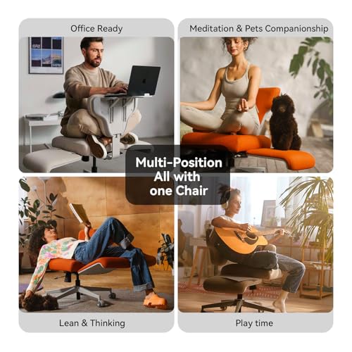 Image of DROGO Freedom-X Multi-Position Cross Legged Office Chair for Work from Home with Laptop Tray, Flexible Armrests, Adjustable Backrest & Cup Holders | Gaming Chair with Breathable Cushion Seat (Biege)