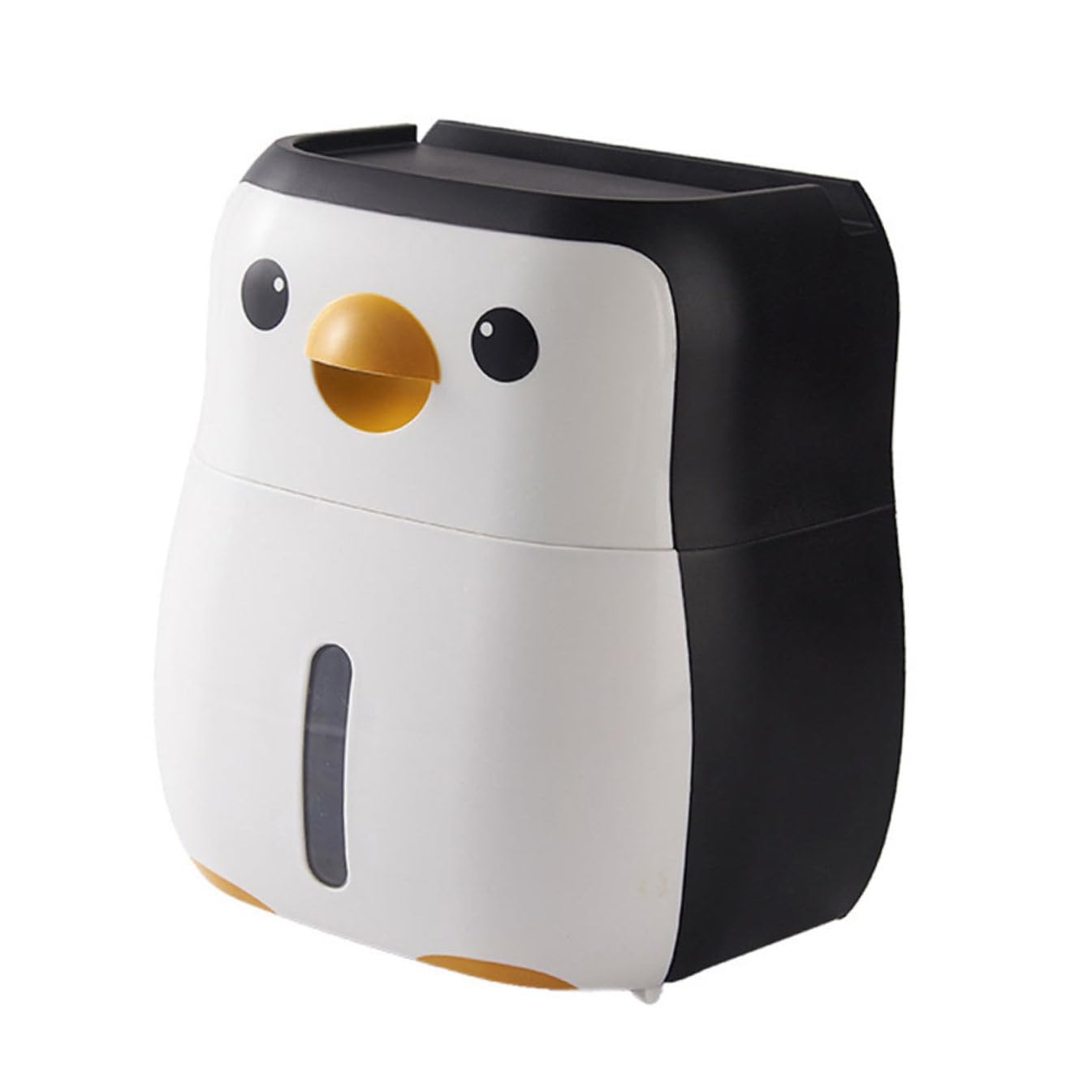 Weiße Kunststoff Papierbox Pinguin mit Ablage, Bohrfrei