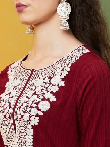 Image of Globus Women Kurta Set (3640924001 Maroon S)