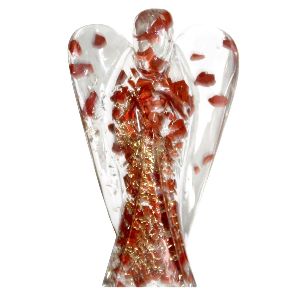 Prajet Red Jasper Orgone Angel, Energy Healing Crystal Guardian for Strength Protection & Grounding