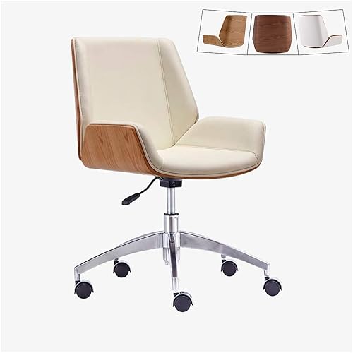 ZHEN GUO Silla de escritorio moderna de mediados del siglo con tapicería de cuero Cipri, silla giratoria de altura ajustable sin brazos, silla